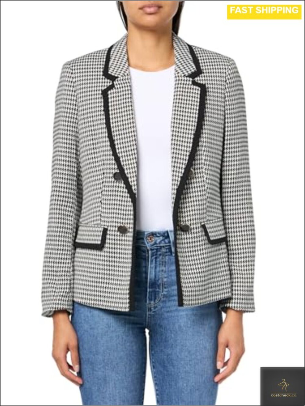 Faux Double Breasted Blazer Houndstooth Semi-Formal Tailored Jacket